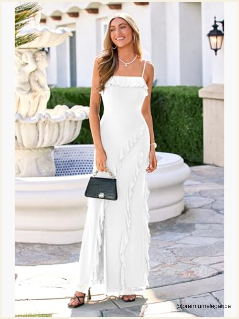 Bodycon Maxi Dress Mesh Ruffle Spaghetti Strap Square Neck Formal Cocktail - Picture 5 of 7